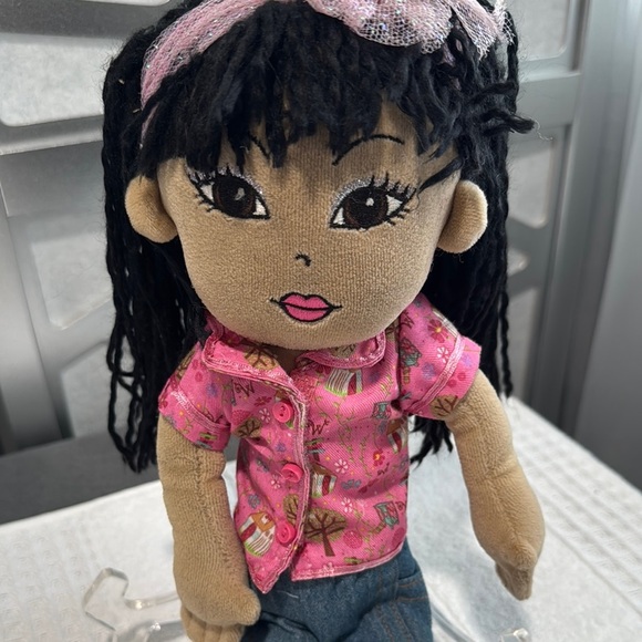 Pink and Tan Plush Doll with Asian-Inspired Features - Picture 2 of 9
